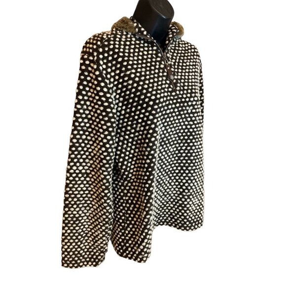 Athleta Black White Raised Dot Pullover Wool BlendHoodie with Faux Fur Trim Sz M - Picture 3 of 11